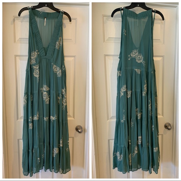 Free People Dresses & Skirts - L Free People Green Boho Deep V Maxi Dress